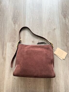 sancia the moretto brown suede leather slouchy shoulder bag purse crossbody NEW